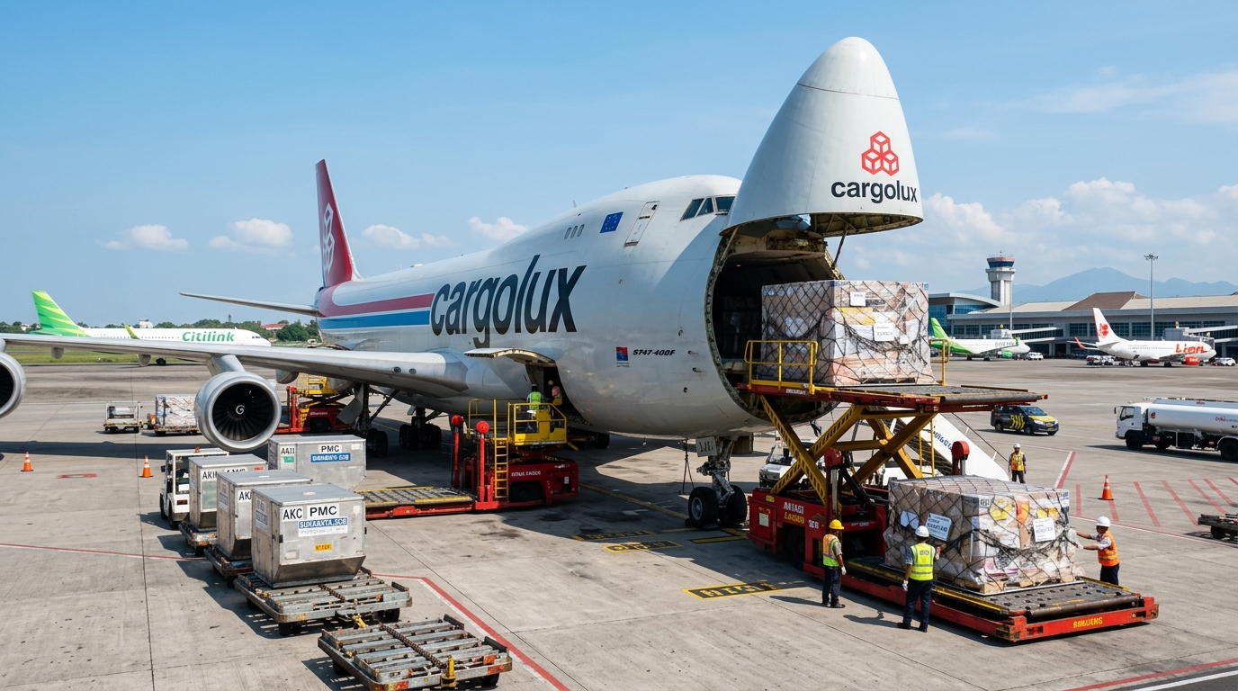 PT Indo Logistics Express Freighter Aircraft Cargo Loading at Airport Tarmac