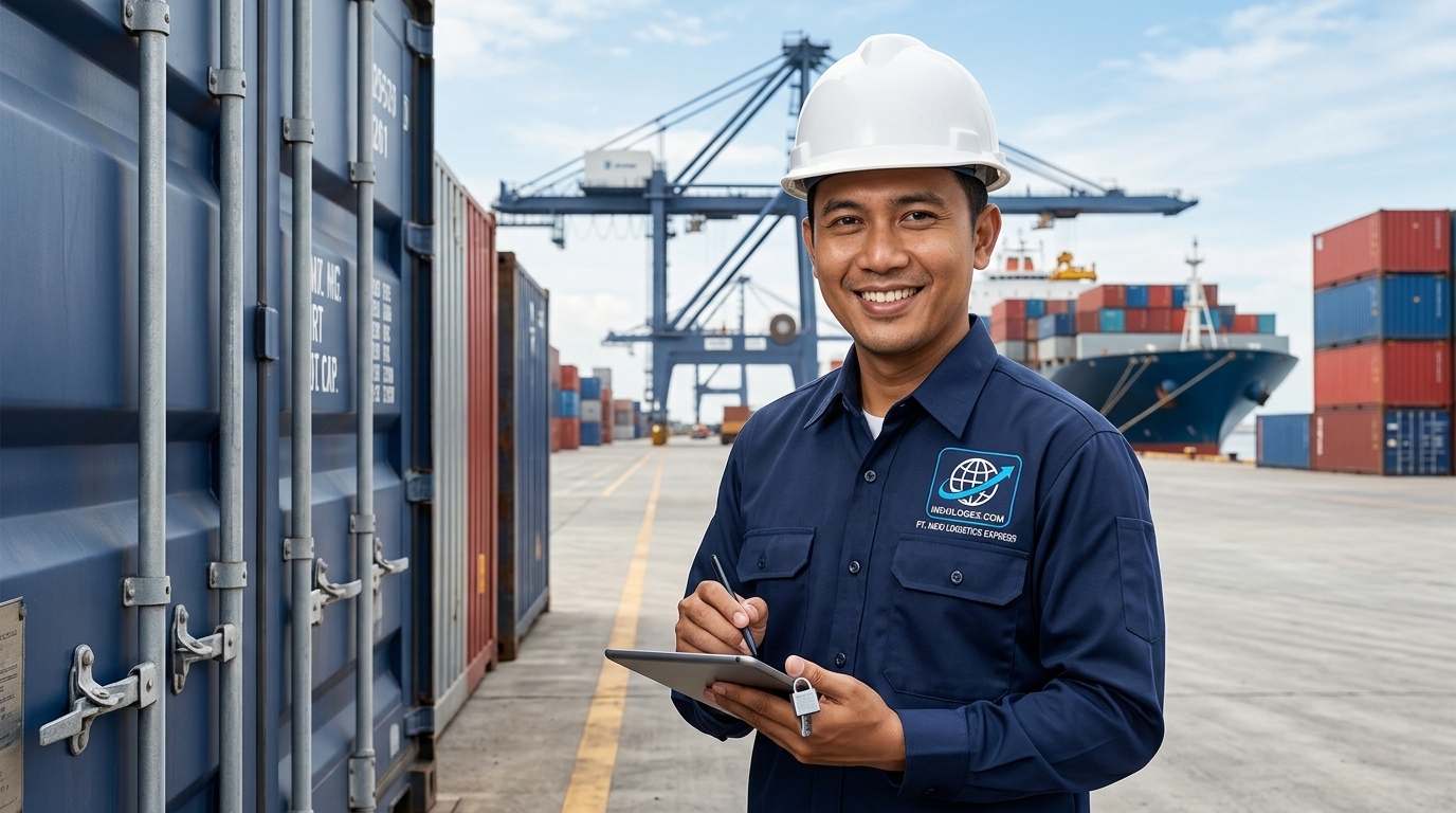 Indonesian PT Indo Logistics Express Risk Surveyor with Company Logo Uniform