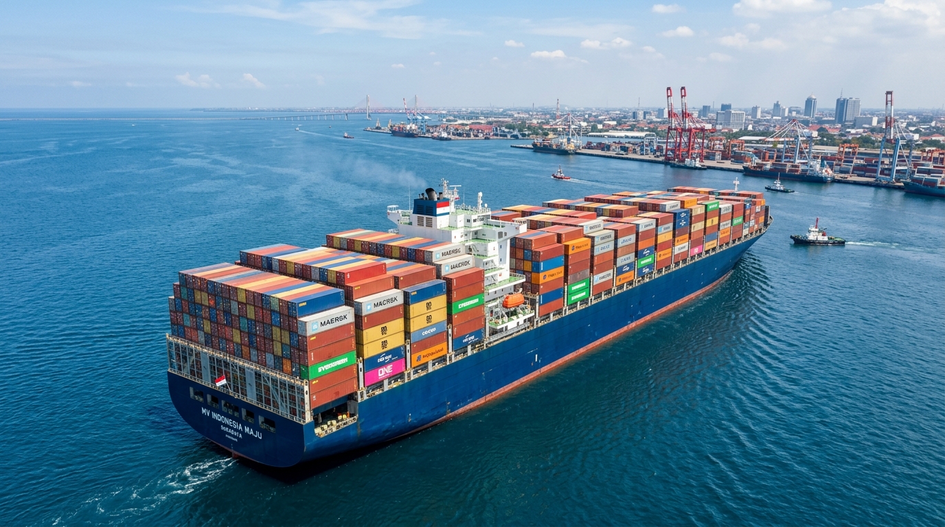 PT Indo Logistics Express Container Ship Navigating Ocean Waters near Surabaya